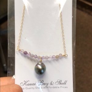 Amethyst with Tahitian Pearl on 14k GF wire- 17”